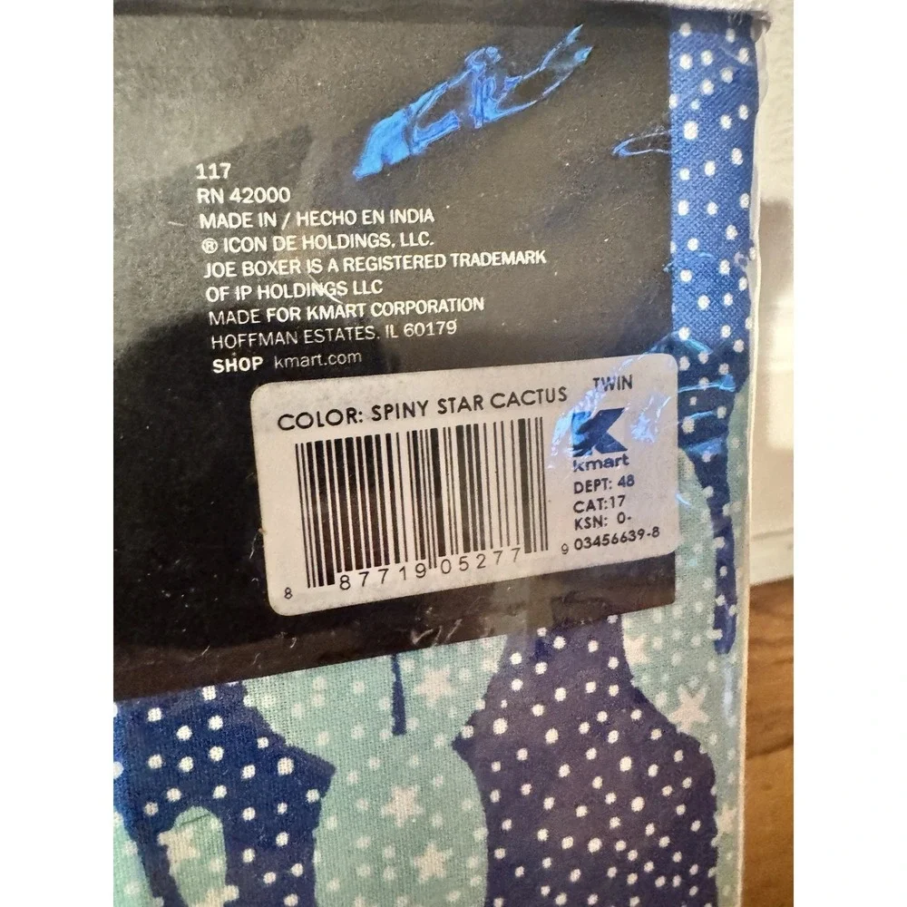 Vintage Joe Boxer Twin Sheet Set Starry Cactus Polkadots NIP Blue Green Western